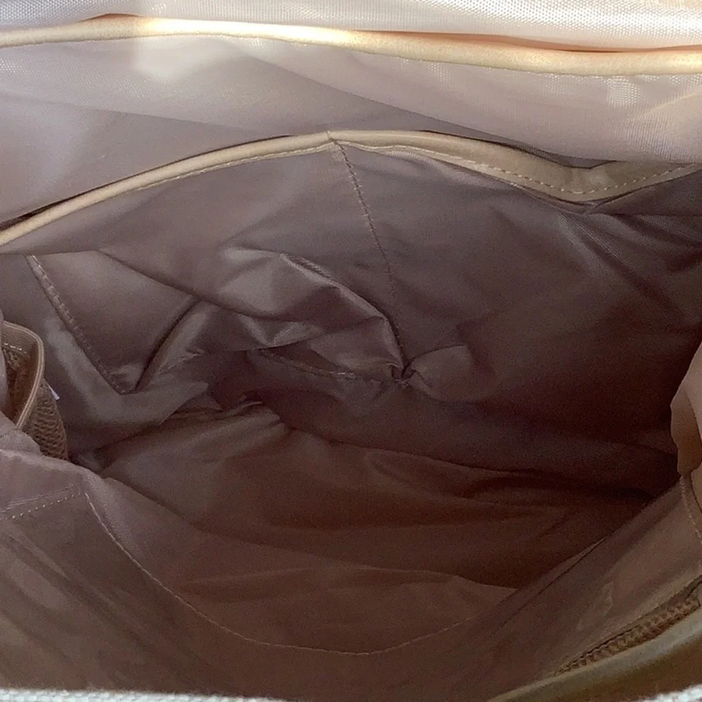 BEIS Cream and Tan Canvas Drawstring Backpack